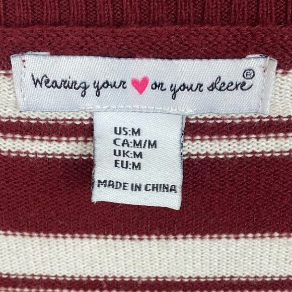 Wearing Heart On Your Sleeve Striped Raglan Sweater Red Size Medium Long Sleeves - Picture 4 of 9